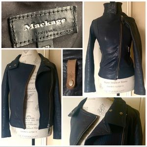 Mackage XS navy blue leather moto jacket motorcycle
